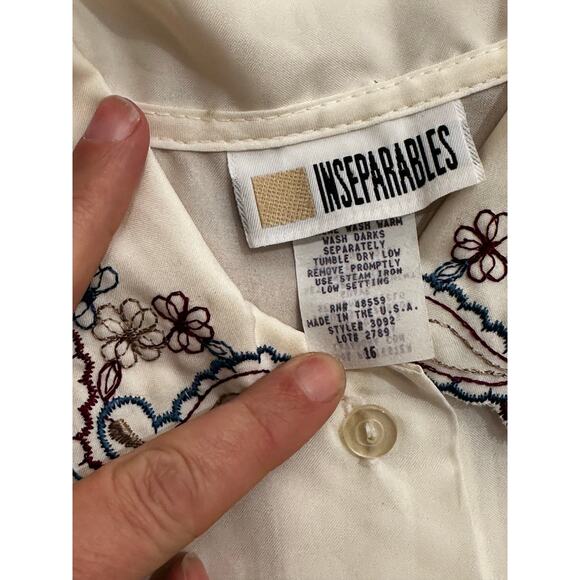 Vintage 80s Cream Paisley Embroidered Plus Sized Blouse XL - Picture 4 of 7